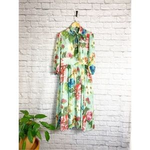 KAIMILAN Floral Print High Neck Scarf Midi Dress